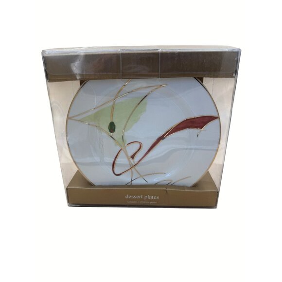 Set of 4 Pier 1 Martini Cocktail Dessert Plates Olive Porcelain Appetizer 7.5" - Picture 10 of 16